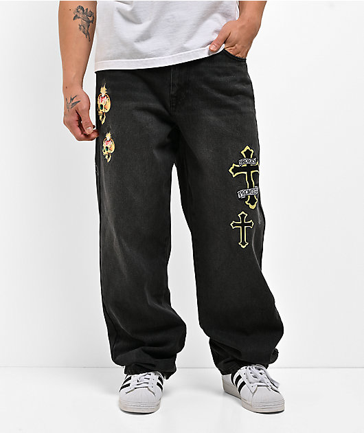 Ed Hardy x Broken Promises Forget You Black Baggy Jeans