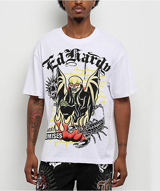 ★関税込み★【Ed Hardy】x Broken Promises Tシャツ Ed Hardy x Broken Promises Miss Me Later White T-Shirt | Zumiez