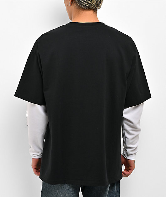 Ed Hardy x Broken Promises Up In Smoke Black & White 2fer Long Sleeve T-Shirt