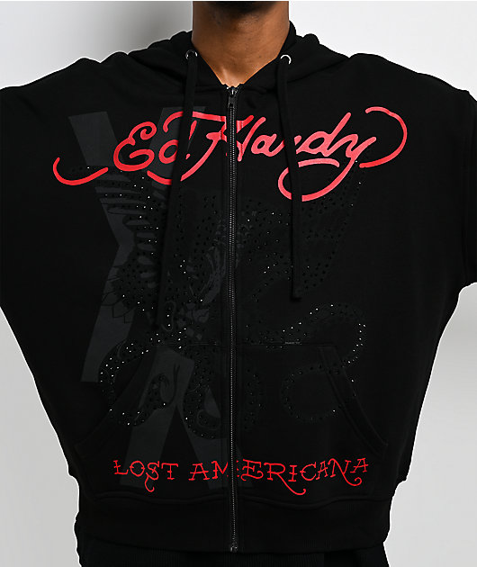 Ed Hardy x EST 19XX Flames Rhinestone Black Zip Hoodie | Zumiez