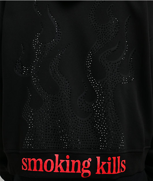 Ed Hardy x EST 19XX Flames Rhinestone Black Zip Hoodie