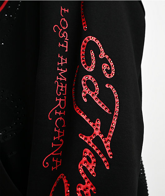 Ed Hardy x EST 19XX Flames Rhinestone Black Zip Hoodie | Zumiez