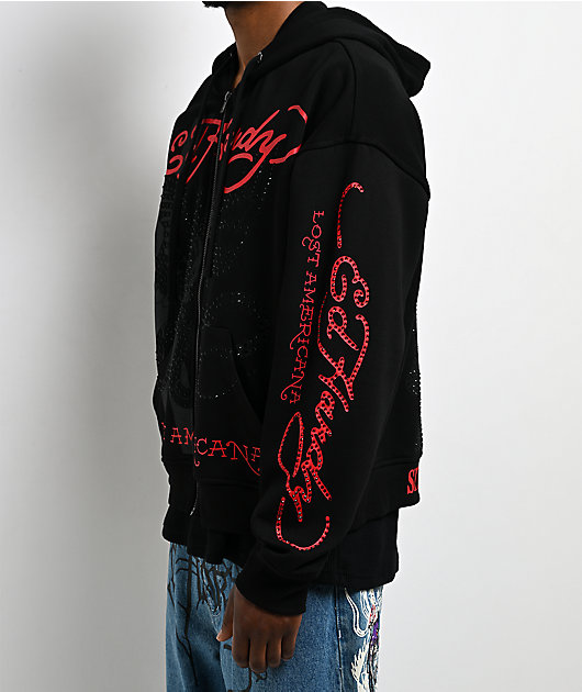 Ed Hardy x EST 19XX Flames Rhinestone Black Zip Hoodie | Zumiez