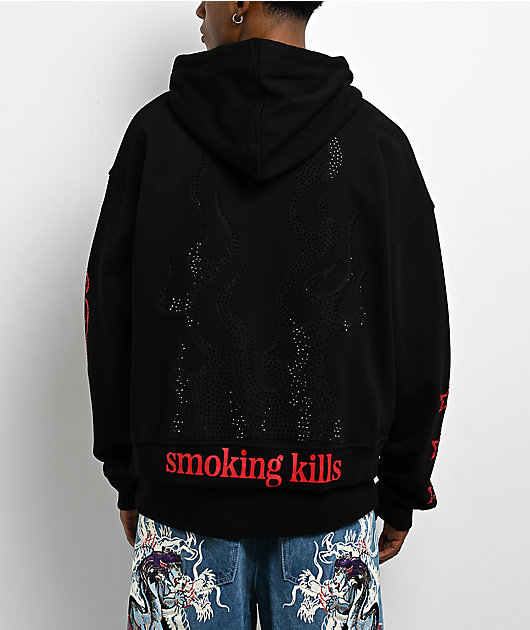 Ed Hardy x EST 19XX Flames Rhinestone Black Zip Hoodie | Zumiez