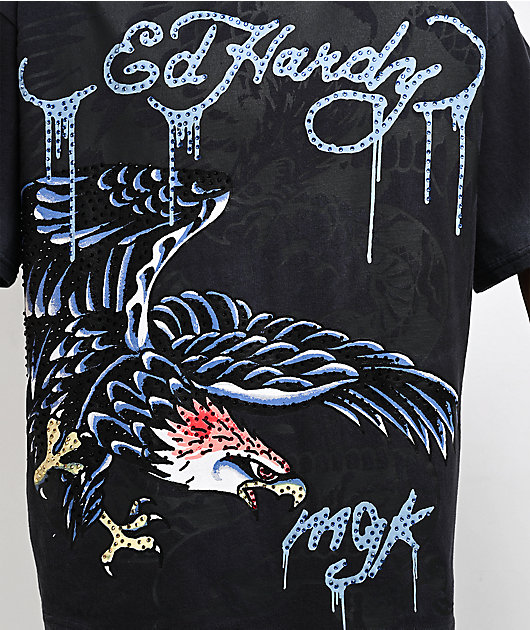 Ed Hardy x EST 19XX Rhinestone Eagle Black Wash T-Shirt