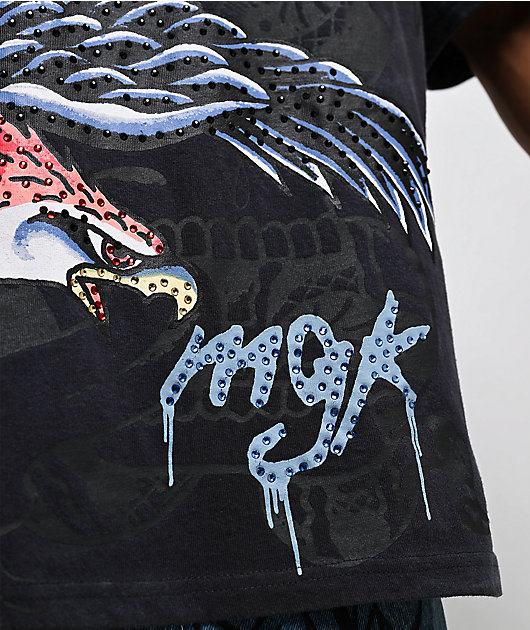 Ed Hardy x EST 19XX Rhinestone Eagle Black Wash T-Shirt