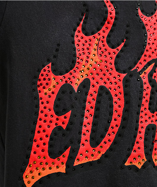 Ed Hardy x EST 19XX Rhinestone Flames Vintage Black T-Shirt