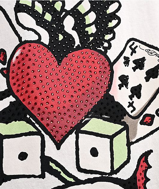 Ed Hardy x EST 19XX Rhinestone Gambler Cream T-Shirt | Zumiez