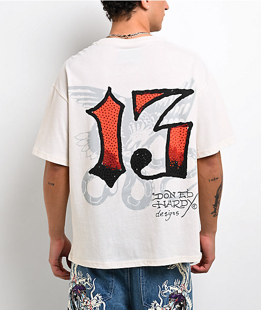 Ed Hardy x EST 19XX Rhinestone Gambler Cream T-Shirt