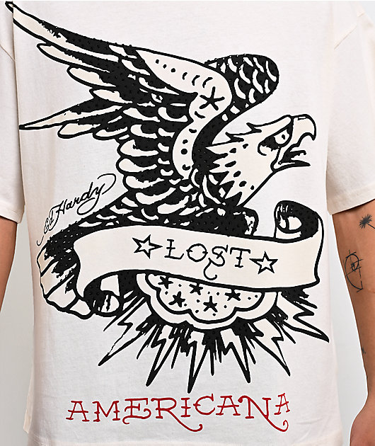 Ed Hardy x EST 19XX Rhinestone Lost Eagle Cream T-Shirt