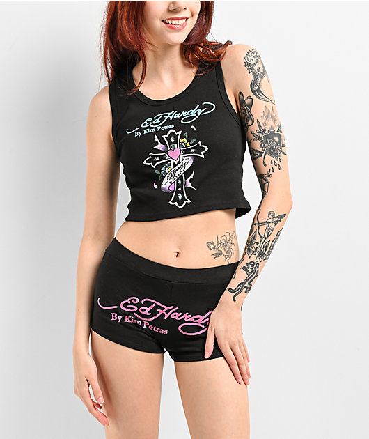 Ed Hardy x Kim Petras Cross Black Crop Tank Top | Zumiez