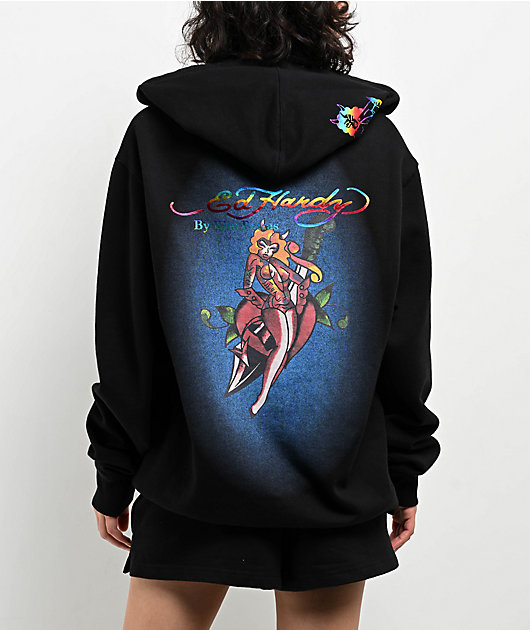 Ed Hardy x Kim Petras Dagger Girl Black Zip Hoodie | Zumiez