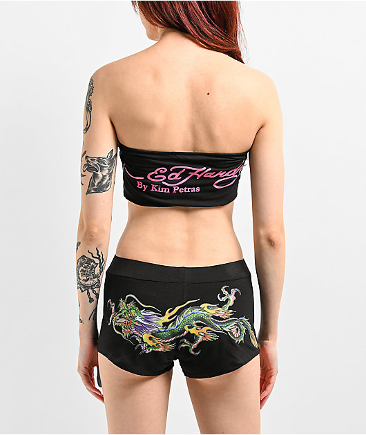 【Ed Hardy】x Kim Petras 黒 スウェット ショートパンツ Ed Hardy x Kim Petras Dagger Girl Black Sweat Shorts | Zumiez
