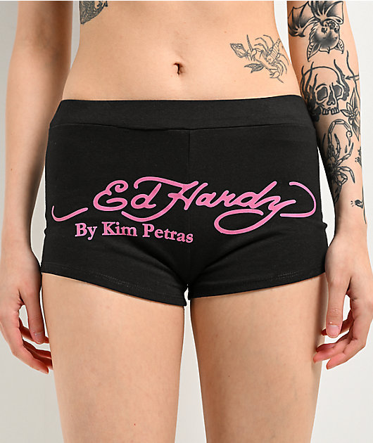 【Ed Hardy】x Kim Petras 黒 スウェット ショートパンツ Ed Hardy x Kim Petras Dagger Girl Black Sweat Shorts | Zumiez
