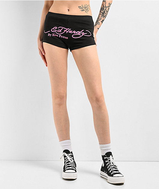 【Ed Hardy】x Kim Petras 黒 スウェット ショートパンツ Ed Hardy x Kim Petras Dagger Girl Black Sweat Shorts | Zumiez