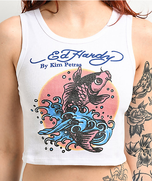Ed Hardy x Kim Petras Koi White Crop Tank Top | Zumiez