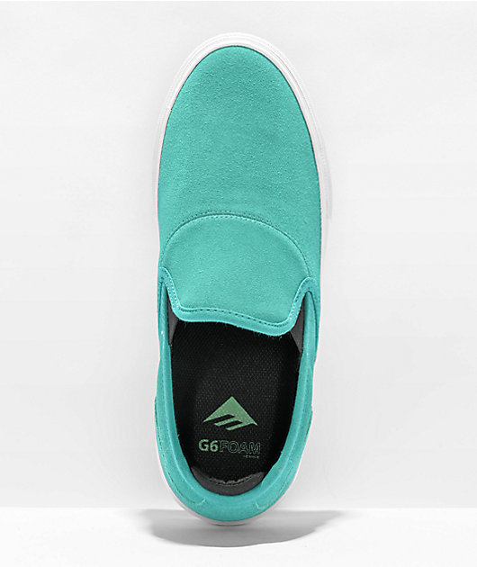 Emerica Wino G6 Aqua & White Slip-On Skate Shoes 