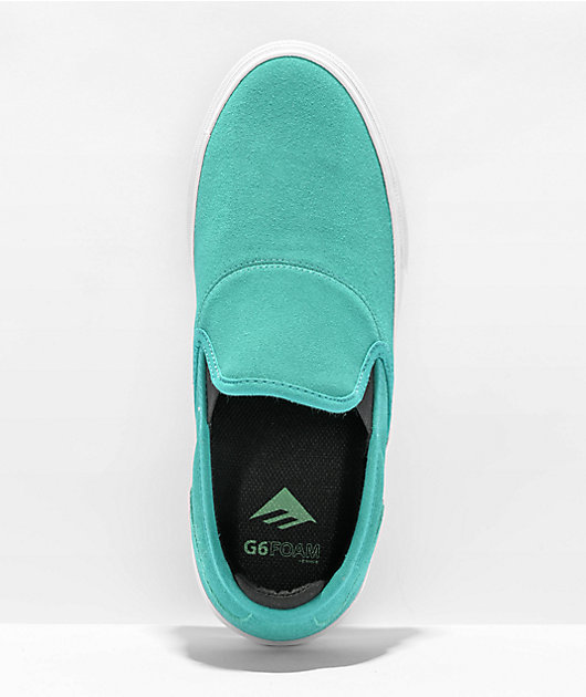 Emerica Wino G6 Aqua & White Slip-On Skate Shoes
