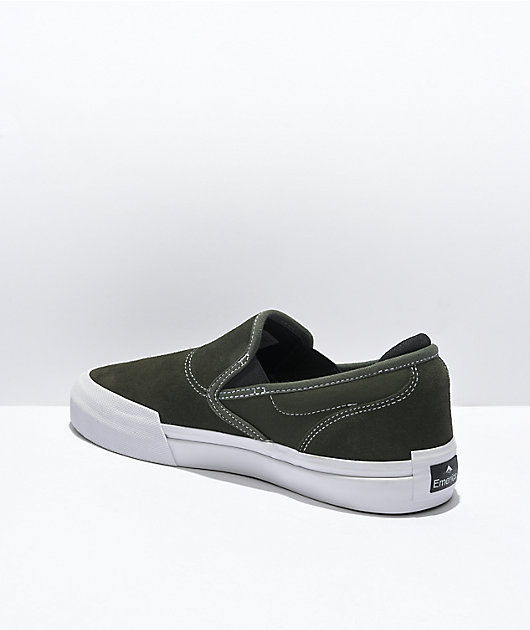 Emerica Wino G6 Olive & White Slip-On Skate Shoes