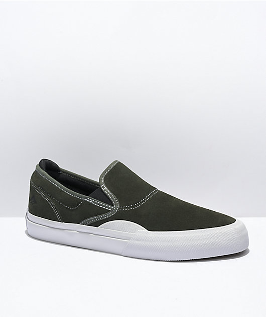 Emerica Wino G6 Olive & White Slip-On Skate Shoes | Zumiez