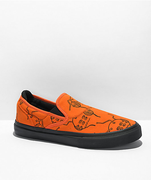 Emerica x Toy Machine Wino G6 Orange & Black Slip-On Skate Shoes