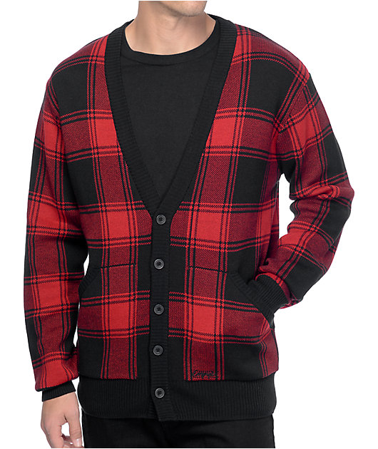 red plaid cardigan