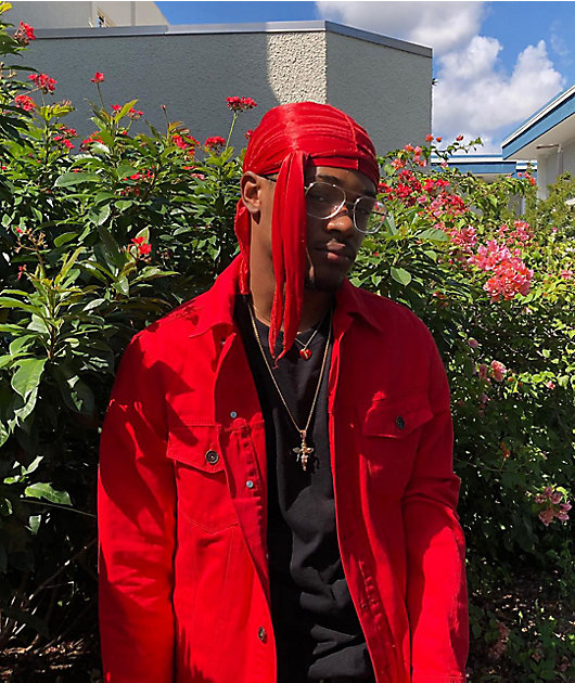 long red denim jacket
