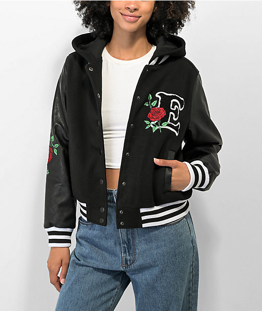 Empyre Aiden Rose Black White Hooded Bomber Jacket