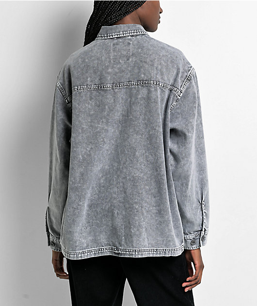Empyre Akrin Grey Mineral Wash Long Sleeve Button Up Shirt | Zumiez
