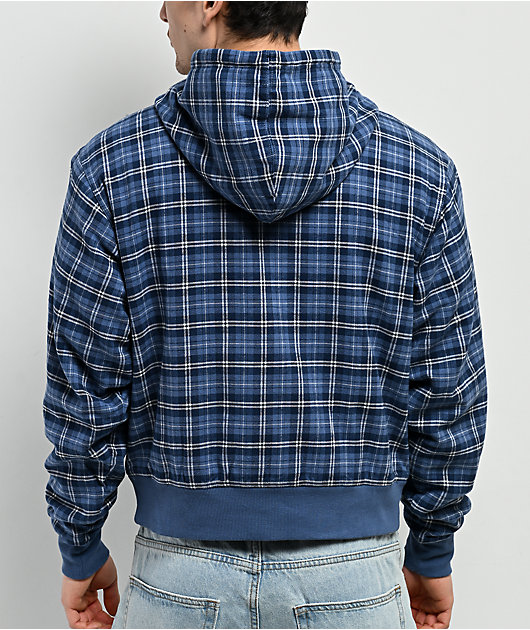 Empyre Beach Blue Plaid Crop Zip Hoodie