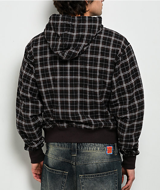 Empyre Beach Brown Plaid Crop Zip Hoodie