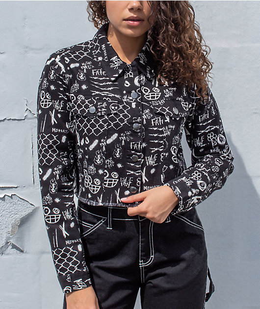 Empyre Blaise Caviar Printed Black Crop Work Jacket