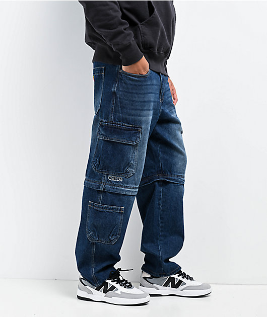 Zipper Cargo Mid-Rise Flare Jeans