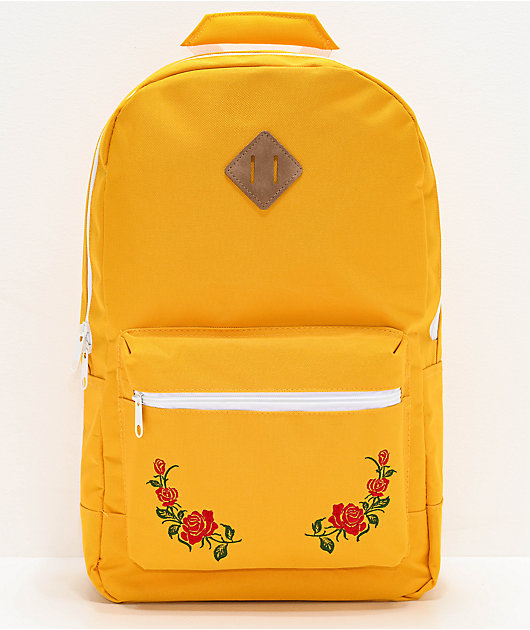 yellow and grey backpack