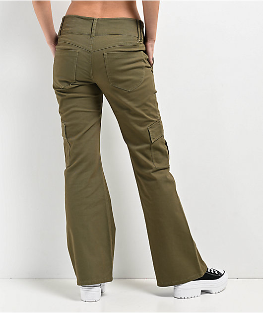 Empyre Britt Y2K Burnt Olive Low Rise Flare Cargo Pants | Zumiez