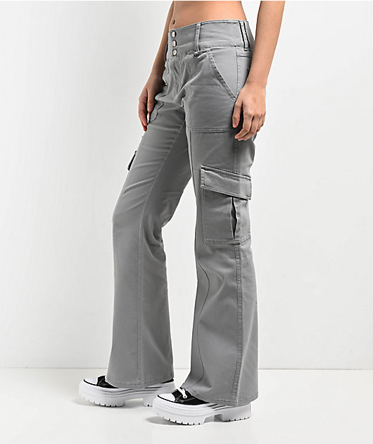 Acehomeyfit Women Gothic Punk Cargo Pants High Waist Flare