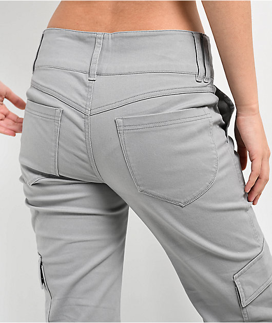 Empyre Britt Y2K Limestone Low Rise Flare Cargo Pants | Zumiez