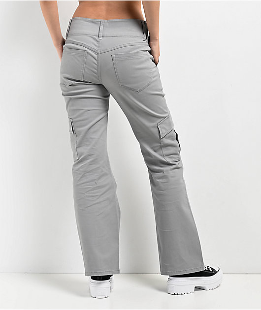 Empyre Britt Y2K Limestone Low Rise Flare Cargo Pants