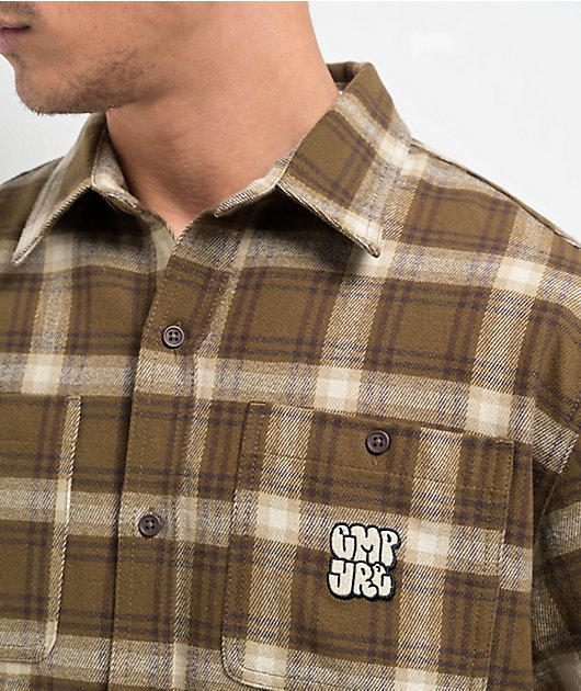 brown checkered dress shirt Non-Iron Cotton Plaid Dress Shirt With Contrast Trim