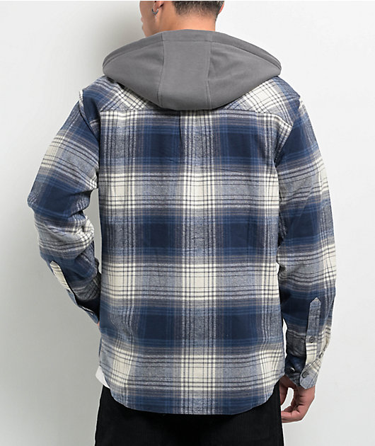 Empyre Browser Navy & White Plaid Hooded Zip Flannel Shirt | Zumiez