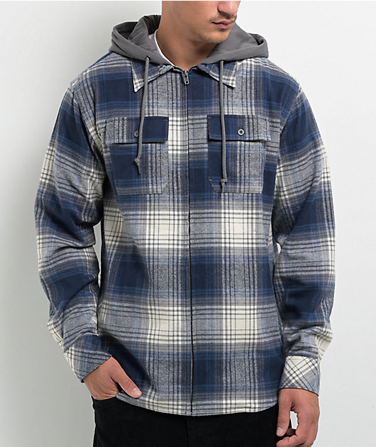 Empyre Browser Navy & White Plaid Hooded Zip Flannel Shirt | Zumiez