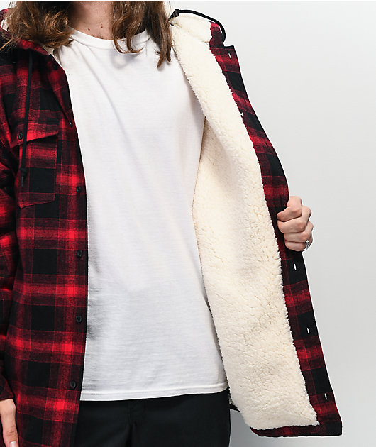 red hooded flannel