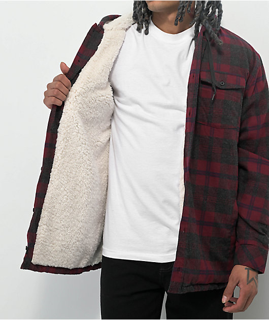 Empyre Cain Red Black Hooded Flannel Sherpa Jacket