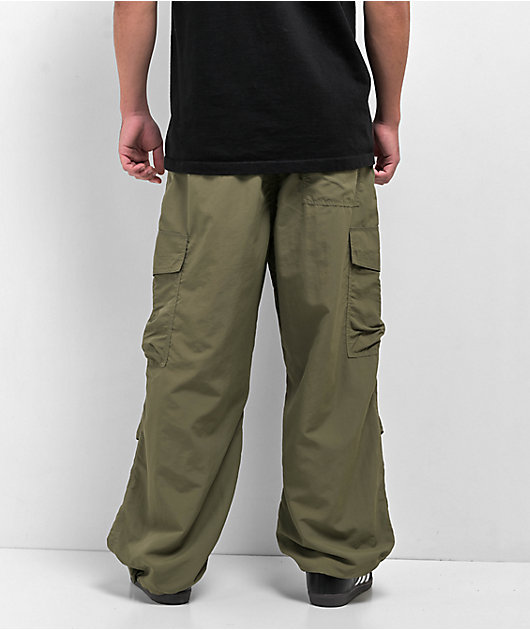 Ardene Cargo Parachute Pants with Zip Pockets in Dark Green