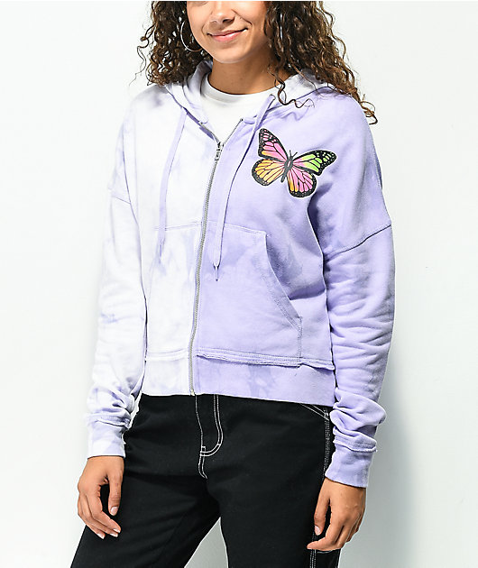 Empyre Caspian Butterfly Purple Tie Dye Crop Zip Hoodie Zumiez