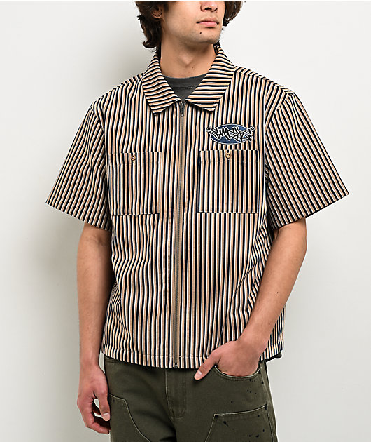 Empyre Charlie Stripe Sand & Navy Zip Work Shirt