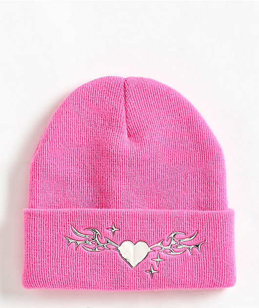 Empyre Chrome Heart Pink Beanie | Zumiez