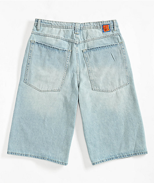 Empyre Colby Ultra Wide Blue Wash Denim Skate Shorts | Zumiez