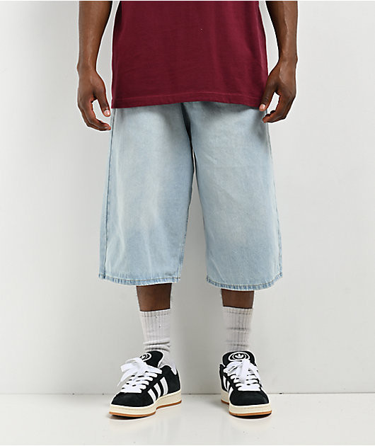 Empyre Colby Ultra Wide Blue Wash Denim Skate Shorts | Zumiez