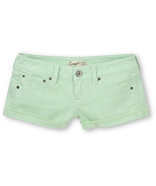mint green denim shorts